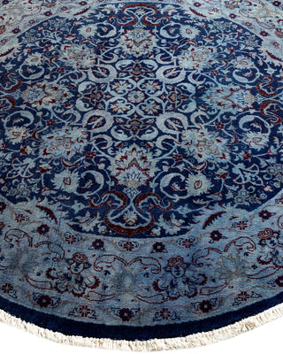 Modern Overdyed Hand Knotted Wool Navy Round Area Rug 4' 1" x 4' 2"