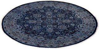 Modern Overdyed Hand Knotted Wool Navy Round Area Rug 4' 1" x 4' 2"