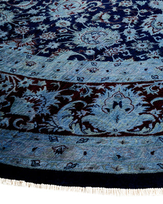 Contemporary Hand-Knotted Overdyed Navy Round Area Rug 10' 3" x 10' 3"