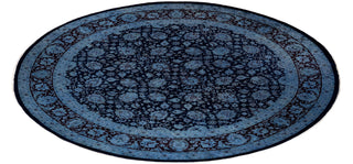 Modern Overdyed Hand Knotted Wool Navy Round Area Rug 10' 3" x 10' 3"
