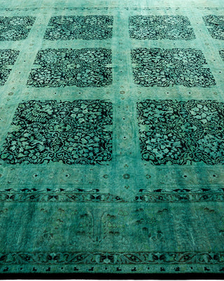 Modern Overdyed Hand Knotted Wool Green Area Rug 9' 2" x 12' 2"