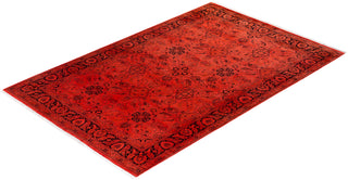 Modern Overdyed Hand Knotted Wool Red Area Rug 6' 1" x 9' 4"
