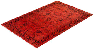 Contemporary Hand-Knotted Overdyed Red Area Rug 6' 1" x 9' 4"