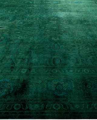 Contemporary Overdyed Wool Hand Knotted Green Area Rug 9' 1" x 12' 1"