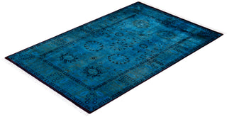 Modern Overdyed Hand Knotted Wool Blue Area Rug 3' 1" x 5' 3"