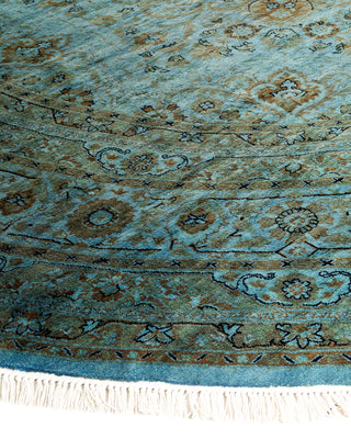 Modern Overdyed Hand Knotted Wool Blue Round Area Rug 8' 1" x 8' 1"