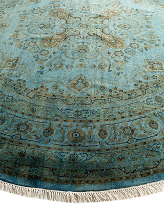 Modern Overdyed Hand Knotted Wool Blue Round Area Rug 8' 1" x 8' 1"