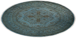 Modern Overdyed Hand Knotted Wool Blue Round Area Rug 8' 1" x 8' 1"