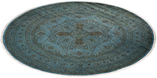 Contemporary Hand-Knotted Overdyed Blue Round Area Rug 8' 1" x 8' 1"