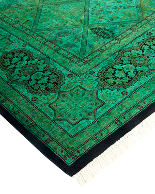 Modern Overdyed Hand Knotted Wool Green Square Area Rug 6' 3" x 6' 5"