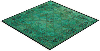 Modern Overdyed Hand Knotted Wool Green Square Area Rug 6' 3" x 6' 5"