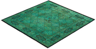 Contemporary Hand-Knotted Overdyed Green Square Area Rug 6' 3" x 6' 5"