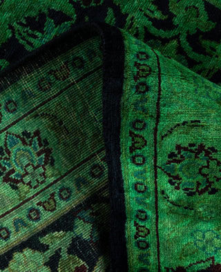 Overdyed Hand-Knotted Wool Modern-Contemporary Green Runner 2' 7" x 12' 5"
