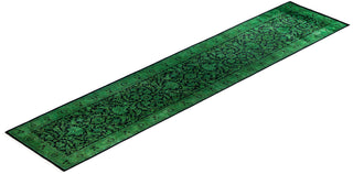 Overdyed Hand-Knotted Wool Modern-Contemporary Green Runner 2' 7" x 12' 5"