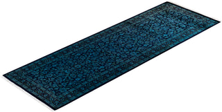 Contemporary Hand-Knotted Overdyed Blue Runner 2' 7" x 8' 1"