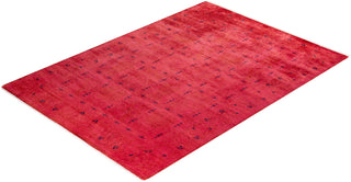 Modern Overdyed Hand Knotted Wool Pink Area Rug 4' 2" x 5' 10"