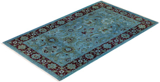 Modern Overdyed Hand Knotted Wool Blue Area Rug 3' 1" x 5' 2"