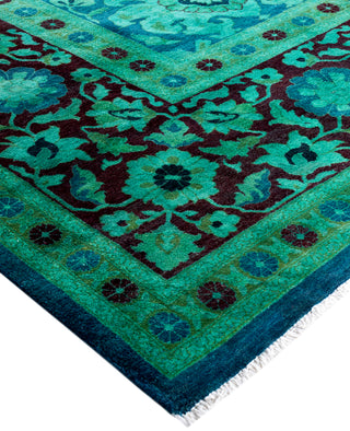Overdyed Hand-Knotted Wool Modern-Contemporary Green Area Rug 9' 2" x 12' 4"