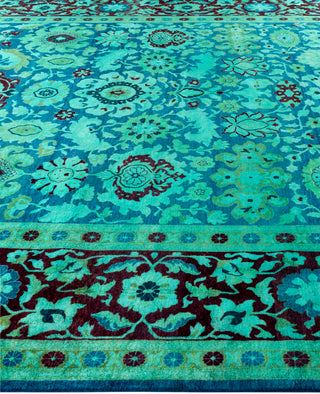 Overdyed Hand-Knotted Wool Modern-Contemporary Green Area Rug 9' 2" x 12' 4"