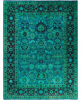 Overdyed Hand-Knotted Wool Modern-Contemporary Green Area Rug 9' 2" x 12' 4"