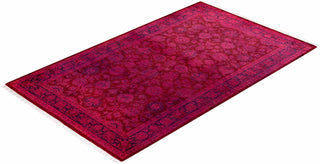 Modern Overdyed Hand Knotted Wool Pink Area Rug 3' 1" x 5' 2"