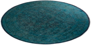 Modern Overdyed Hand Knotted Wool Navy Round Area Rug 8' 1" x 8' 2"
