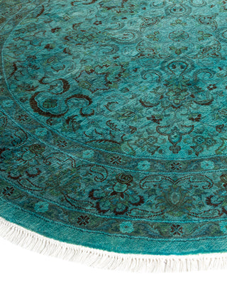 Contemporary Hand-Knotted Overdyed Blue Round Area Rug 4' 2" x 4' 3"