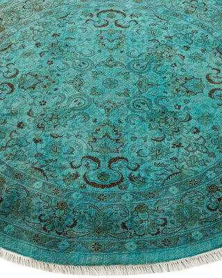 Contemporary Hand-Knotted Overdyed Blue Round Area Rug 4' 2" x 4' 3"