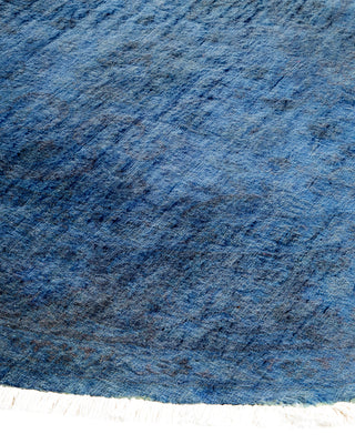 Modern Overdyed Hand Knotted Wool Blue Round Area Rug 4' 3" x 4' 3"
