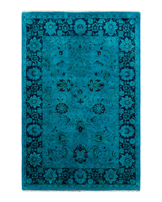 Contemporary Overyed Wool Hand Knotted Blue Area Rug 4' 0" x 6' 1"