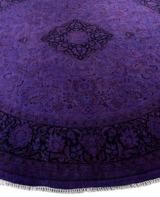 Contemporary Overdyed Wool Hand Knotted Purple Round Area Rug 8' 7" x 8' 9"