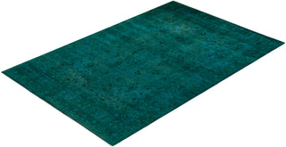 Modern Overdyed Hand Knotted Wool Green Area Rug 6' 2" x 9' 4"