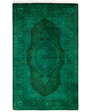 Overdyed Hand-Knotted Wool Modern-Contemporary Green Area Rug 2' 8" x 4' 4"