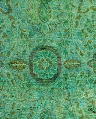 Overdyed Hand-Knotted Wool Modern-Contemporary Green Runner 6' 3" x 12' 7"