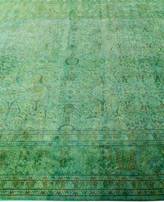 Overdyed Hand-Knotted Wool Modern-Contemporary Green Runner 6' 3" x 12' 7"