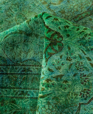 Overdyed Hand-Knotted Wool Modern-Contemporary Green Runner 6' 3" x 12' 7"