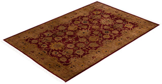 Contemporary Overdyed Wool Hand Knotted Red Area Rug 4' 1" x 6' 0"