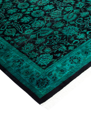Modern Overdyed Hand Knotted Wool Black Runner 2' 8" x 12' 4"