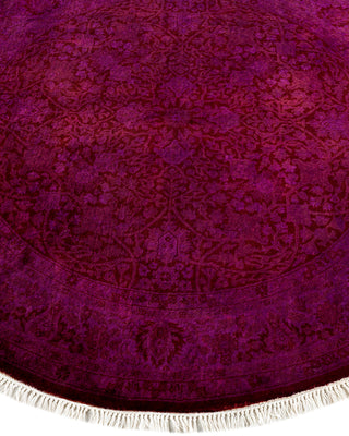 Modern Overdyed Hand Knotted Wool Purple Round Area Rug 4' 1" x 4' 1"