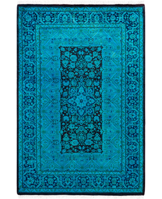 Contemporary Overdyed Wool Hand Knotted Green Area Rug 4' 1" x 6' 1"