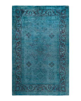 Contemporary Overyed Wool Hand Knotted Blue Area Rug 6' 1" x 9' 7"