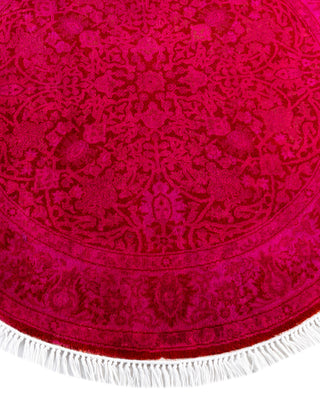 Contemporary Overdyed Wool Hand Knotted Pink Round Area Rug 3' 1" x 3' 1"