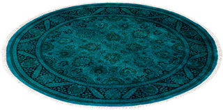 Modern Overdyed Hand Knotted Wool Blue Round Area Rug 5' 1" x 5' 1"