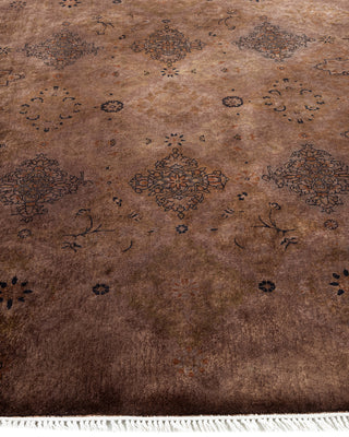 Modern Overdyed Hand Knotted Wool Brown Octagon Area Rug 5' 1" x 5' 1"
