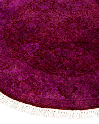 Modern Overdyed Hand Knotted Wool Purple Round Area Rug 3' 1" x 3' 1"