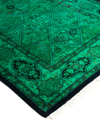 Modern Overdyed Hand Knotted Wool Green Runner 2' 7" x 10' 9"