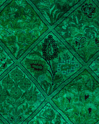 Contemporary Hand-Knotted Overdyed Green Runner 2' 7" x 10' 9"