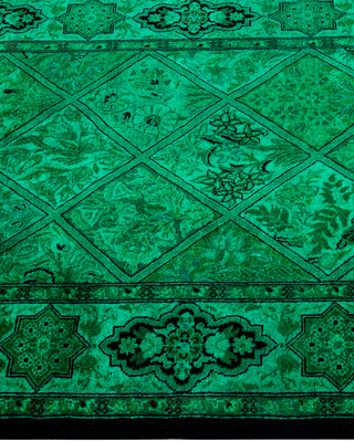Contemporary Hand-Knotted Overdyed Green Runner 2' 7" x 10' 9"