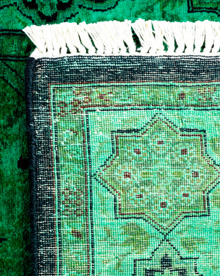 Contemporary Hand-Knotted Overdyed Green Runner 2' 7" x 10' 9"
