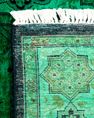 Modern Overdyed Hand Knotted Wool Green Runner 2' 7" x 10' 9"